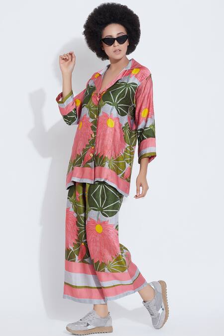 Aartivijay Gupta_Green Silk Printed Pant_Online_at_Aza_Fashions