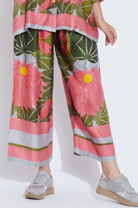 Shop_Aartivijay Gupta_Green Silk Printed Pant_Online_at_Aza_Fashions
