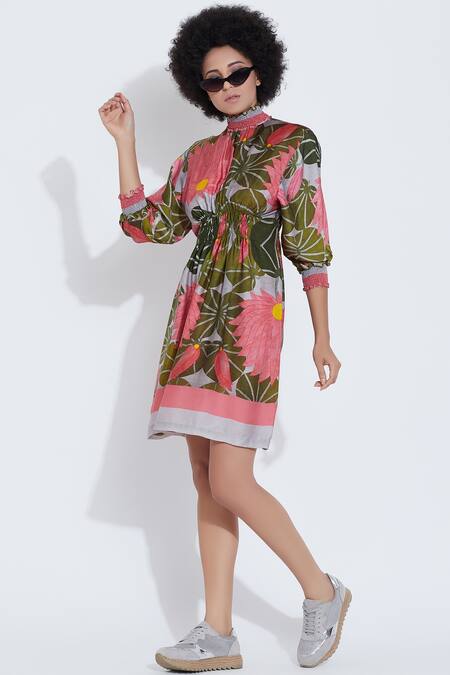 Aartivijay Gupta_Green Velvet Printed Dress_Online_at_Aza_Fashions