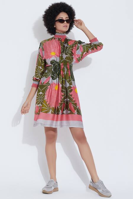 Buy_Aartivijay Gupta_Green Velvet Printed Dress_Online_at_Aza_Fashions