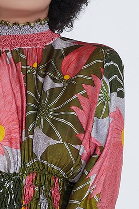 Aartivijay Gupta_Green Velvet Printed Dress_at_Aza_Fashions