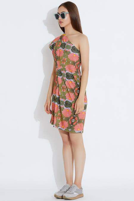 Aartivijay Gupta_Green Silk One Shoulder Dress_Online_at_Aza_Fashions