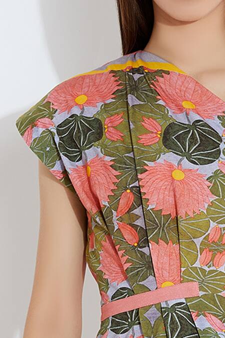 Aartivijay Gupta_Green Silk One Shoulder Dress_at_Aza_Fashions