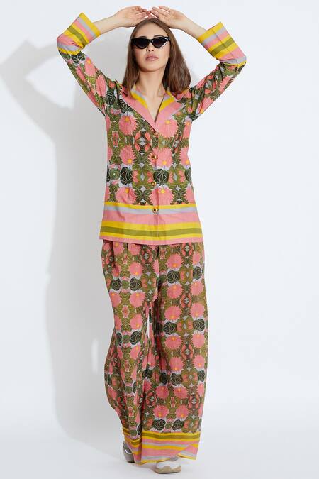 Buy_Aartivijay Gupta_Green Silk Printed Shirt_Online_at_Aza_Fashions