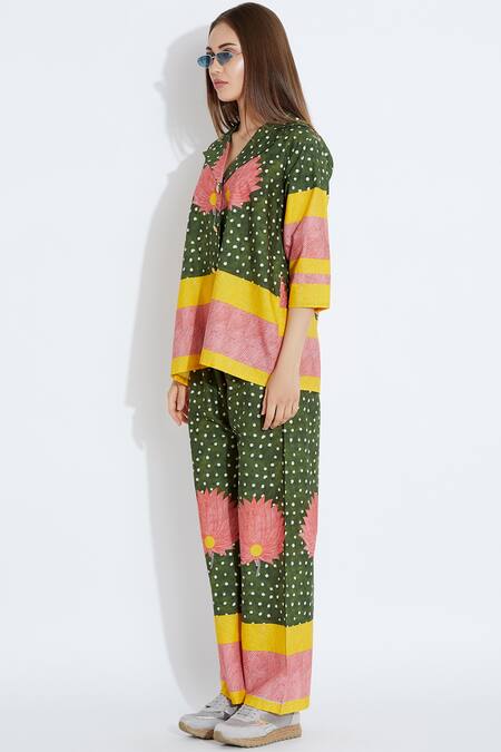 Aartivijay Gupta_Green Cotton Printed Pant_Online_at_Aza_Fashions