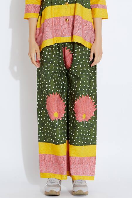 Shop_Aartivijay Gupta_Green Cotton Printed Pant_Online_at_Aza_Fashions
