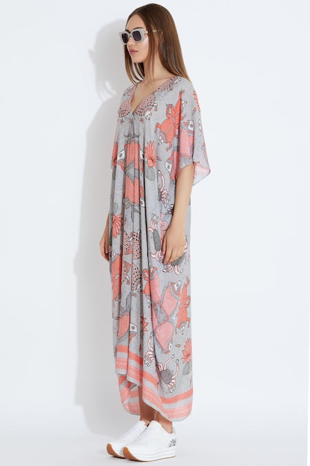 Aartivijay Gupta_White Printed Kimono Dress_Online_at_Aza_Fashions