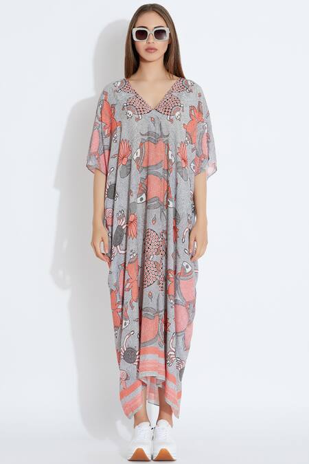 Buy_Aartivijay Gupta_White Printed Kimono Dress_Online_at_Aza_Fashions