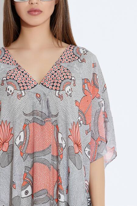 Shop_Aartivijay Gupta_White Printed Kimono Dress_Online_at_Aza_Fashions