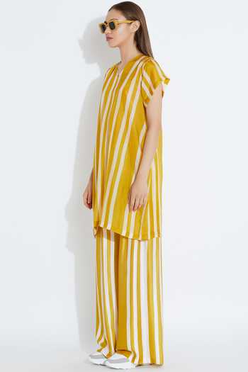 Buy_Aartivijay Gupta_Yellow Silk Striped Tunic_Online_at_Aza_Fashions