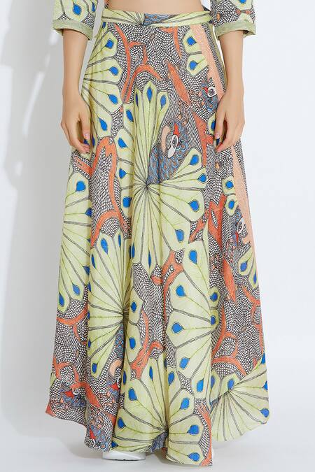 Shop_Aartivijay Gupta_Multi Color Lycra Blend Printed Skirt_Online_at_Aza_Fashions