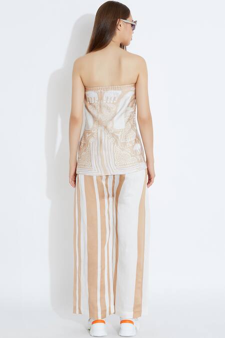 Shop Aartivijay Gupta Beige Silk Stripe Pants at Aza Fashions Shop_Aartivijay Gupta_Beige Silk Stripe Pants _at_Aza_Fashions