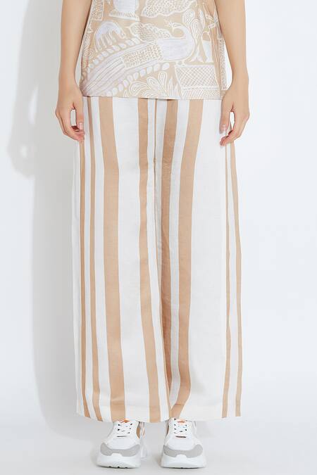 Shop Aartivijay Gupta Beige Silk Stripe Pants Online at Aza Fashions Shop_Aartivijay Gupta_Beige Silk Stripe Pants _Online_at_Aza_Fashions