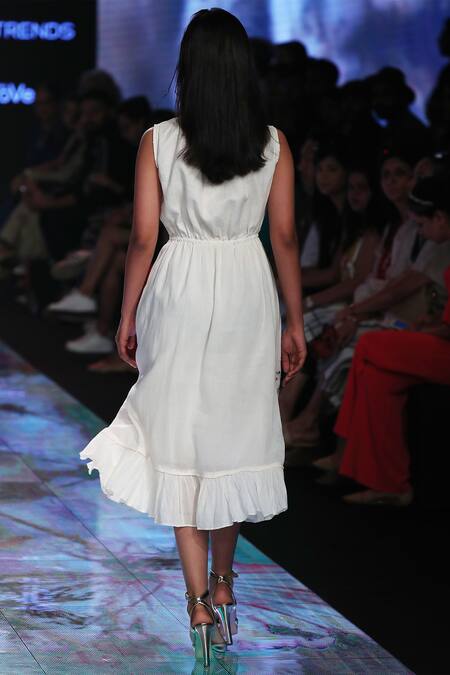 Shop_House of Kotwara_White Round Chikan Kamdani Dress _at_Aza_Fashions