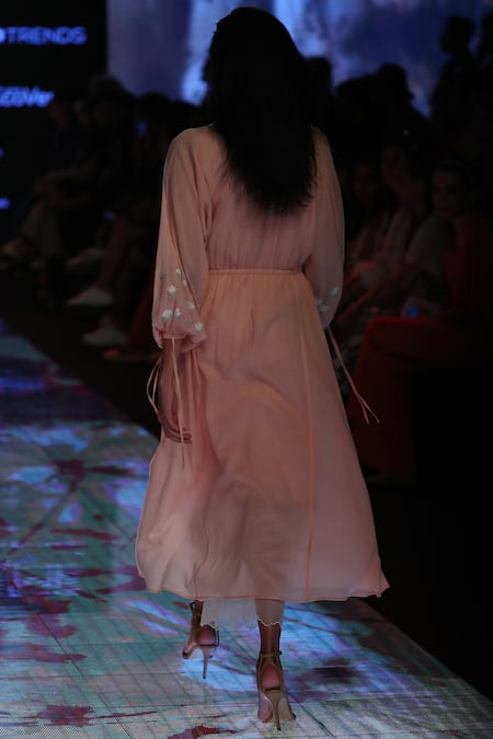 Shop_House Of Kotwara_Pink Mulmul Split Chikankari Kurta Palazzo Set _at_Aza_Fashions