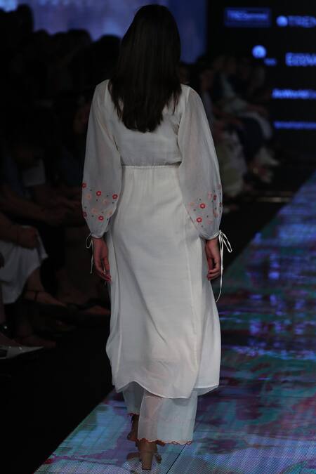 Shop_House Of Kotwara_White Kurta Mulmulpalazzo Cambric Split Chikankari Palazzo Set _at_Aza_Fashions