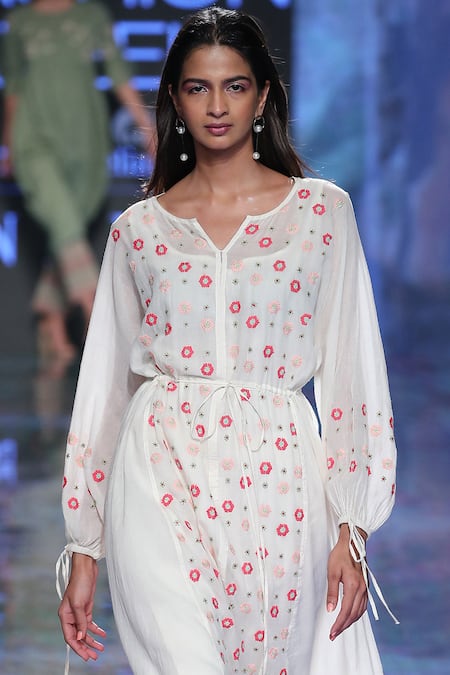 Buy_House Of Kotwara_White Kurta Mulmulpalazzo Cambric Split Chikankari Palazzo Set _Online_at_Aza_Fashions