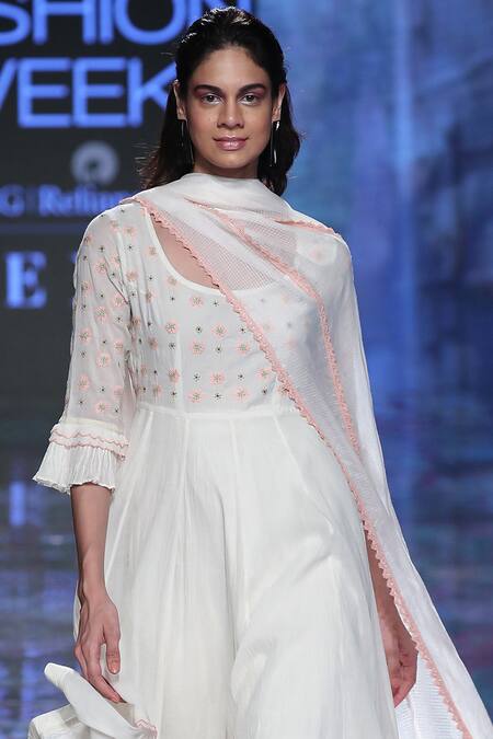 Buy_House Of Kotwara_White Mulmul Round Chikankari Anarkali Palazzo Set_Online_at_Aza_Fashions