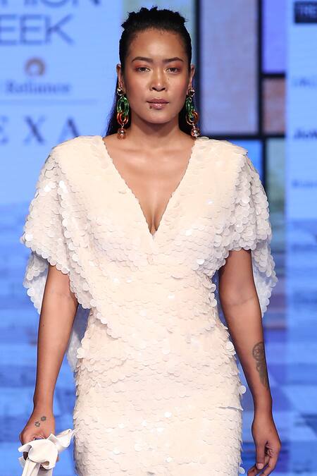 Buy_Tanieya Khanuja_White Mesh Embellished Top And Skirt Set_Online_at_Aza_Fashions