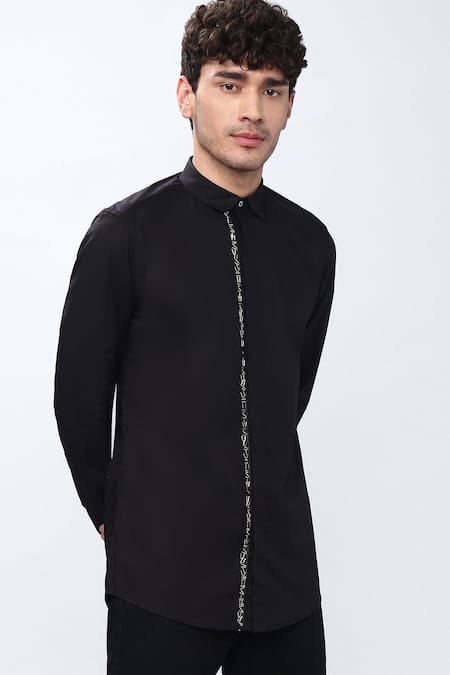 Buy_Noonoo_Black Cotton Poplin Embellished Shirt _Online_at_Aza_Fashions