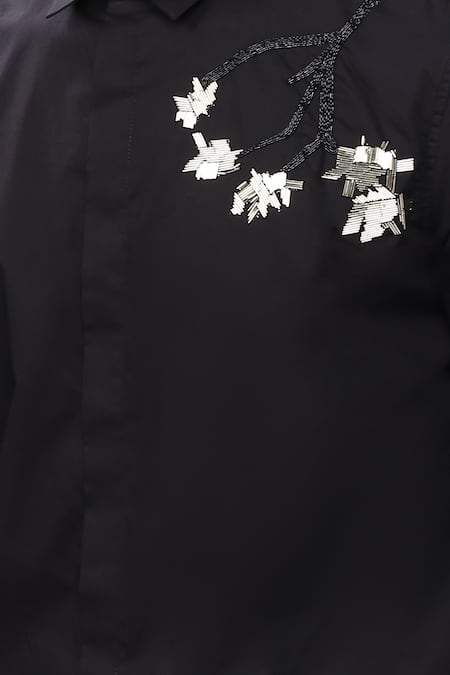 Noonoo_Black Spandex, Giza Cotton Embellished Shirt _Online_at_Aza_Fashions