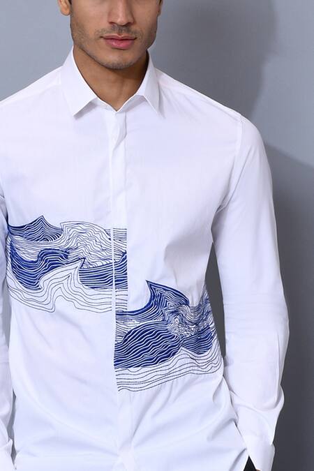 Buy Noonoo White Cotton Poplin Embroidered Shirt Online at Aza Fashions Buy_Noonoo_White Cotton Poplin Embroidered Shirt _Online_at_Aza_Fashions