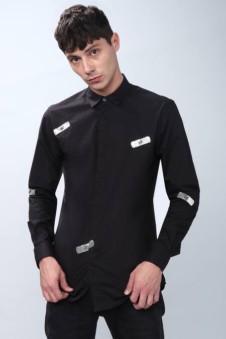 Noonoo Black Cotton Poplin Embellished Shirt Online at Aza Fashions Noonoo_Black Cotton Poplin Embellished Shirt _Online_at_Aza_Fashions