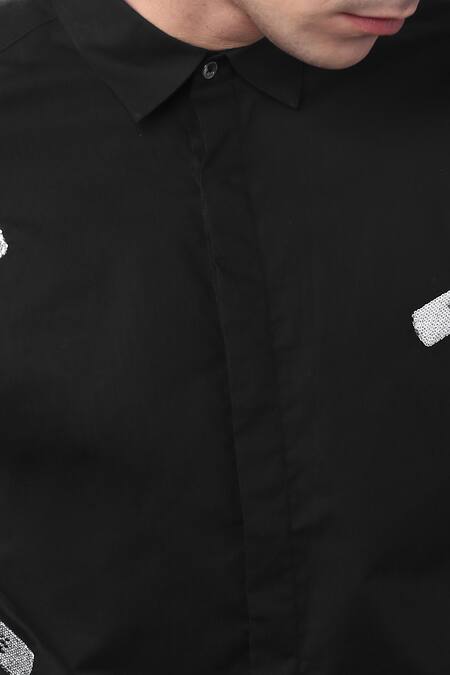 Buy Noonoo Black Cotton Poplin Embellished Shirt Online at Aza Fashions Buy_Noonoo_Black Cotton Poplin Embellished Shirt _Online_at_Aza_Fashions