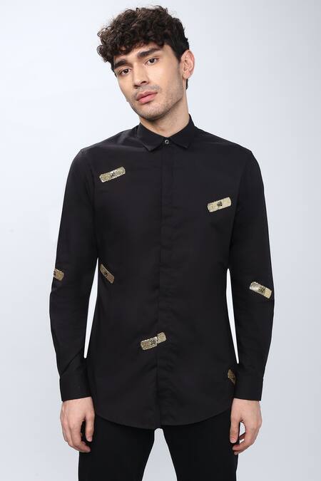 Noonoo_Black Cotton Poplin Embellished Shirt _Online_at_Aza_Fashions