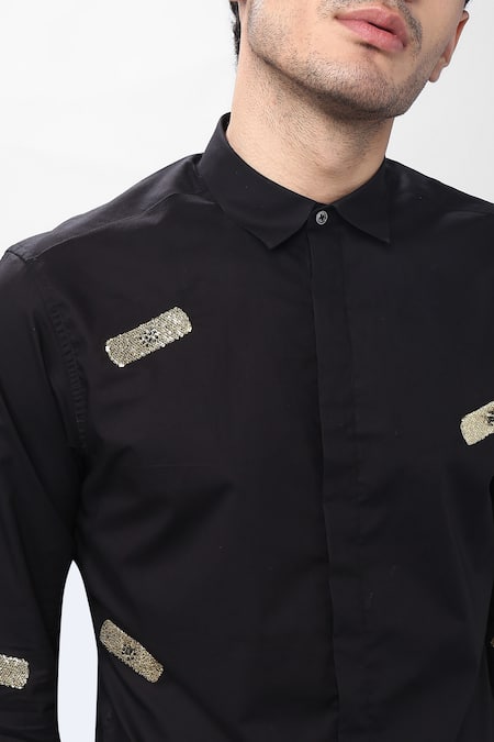 Buy_Noonoo_Black Cotton Poplin Embellished Shirt _Online_at_Aza_Fashions