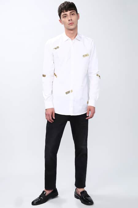 Buy Noonoo White Cotton Poplin Embellished Shirt at Aza Fashions Buy_Noonoo_White Cotton Poplin Embellished Shirt _at_Aza_Fashions