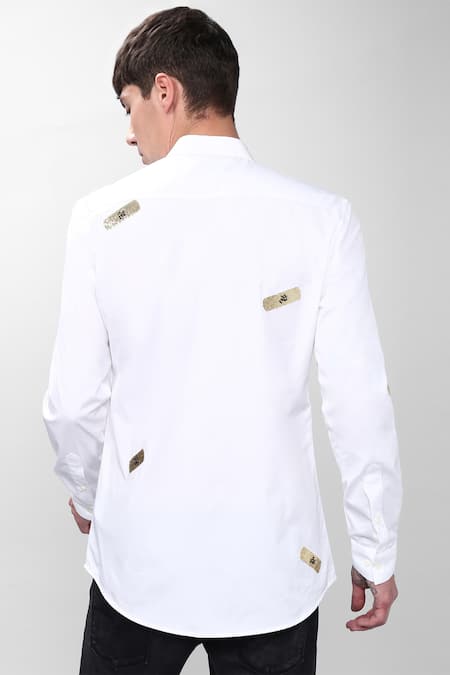 Shop Noonoo White Cotton Poplin Embellished Shirt at Aza Fashions Shop_Noonoo_White Cotton Poplin Embellished Shirt _at_Aza_Fashions