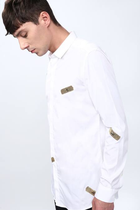 Noonoo White Cotton Poplin Embellished Shirt Online at Aza Fashions Noonoo_White Cotton Poplin Embellished Shirt _Online_at_Aza_Fashions