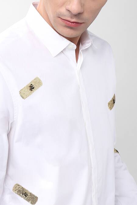 Buy Noonoo White Cotton Poplin Embellished Shirt Online at Aza Fashions Buy_Noonoo_White Cotton Poplin Embellished Shirt _Online_at_Aza_Fashions