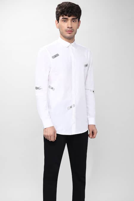 Buy Noonoo White Cotton Poplin Embellished Shirt at Aza Fashions Buy_Noonoo_White Cotton Poplin Embellished Shirt _at_Aza_Fashions
