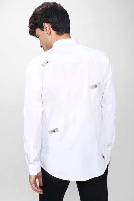 Shop Noonoo White Cotton Poplin Embellished Shirt at Aza Fashions Shop_Noonoo_White Cotton Poplin Embellished Shirt _at_Aza_Fashions