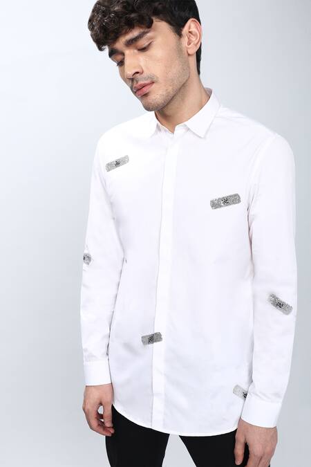 Noonoo White Cotton Poplin Embellished Shirt Online at Aza Fashions Noonoo_White Cotton Poplin Embellished Shirt _Online_at_Aza_Fashions