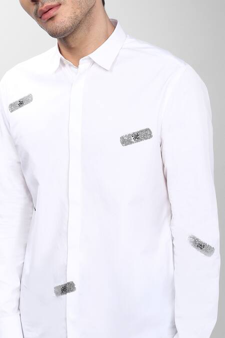 Buy Noonoo White Cotton Poplin Embellished Shirt Online at Aza Fashions Buy_Noonoo_White Cotton Poplin Embellished Shirt _Online_at_Aza_Fashions