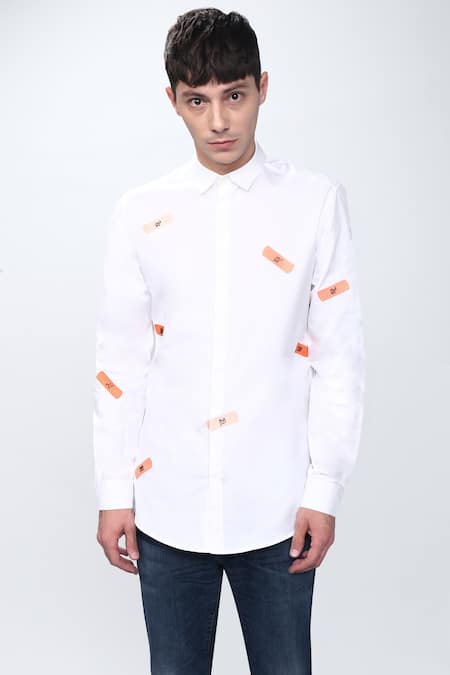 Noonoo_White Cotton Poplin Embellished Shirt _Online_at_Aza_Fashions