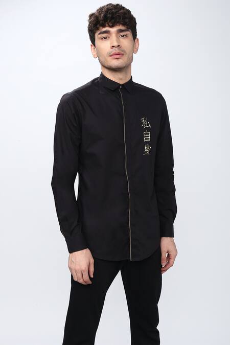 Noonoo_Black Cotton Poplin Embellished Shirt _Online_at_Aza_Fashions
