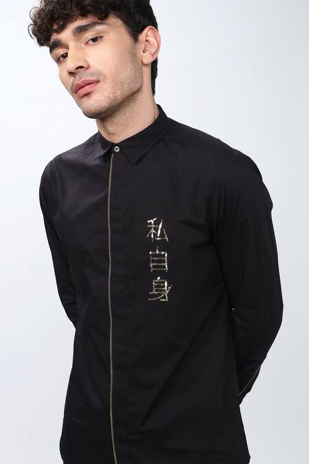 Buy_Noonoo_Black Cotton Poplin Embellished Shirt _Online_at_Aza_Fashions