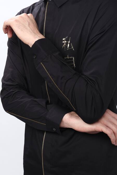 Shop_Noonoo_Black Cotton Poplin Embellished Shirt _Online_at_Aza_Fashions