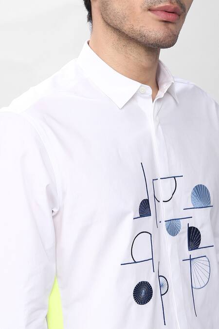 Noonoo_White Cotton Poplin Embroidered Shirt _at_Aza_Fashions