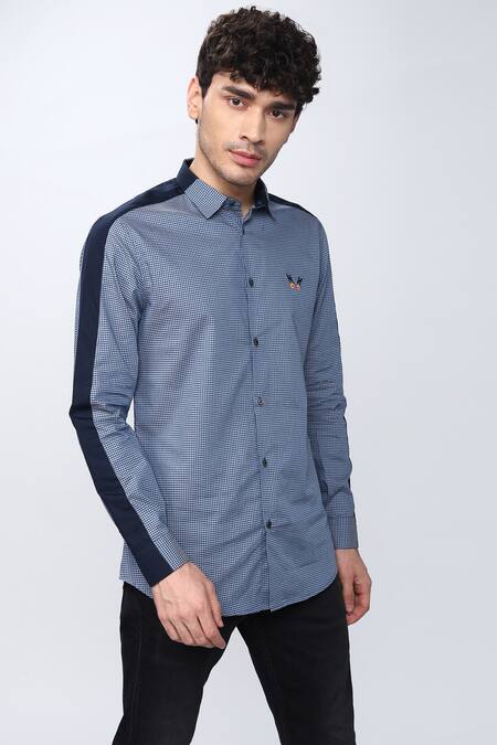 Noonoo_Blue Cotton Poplin Checkered Shirt _Online_at_Aza_Fashions