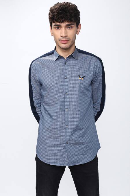 Buy_Noonoo_Blue Cotton Poplin Checkered Shirt _Online_at_Aza_Fashions