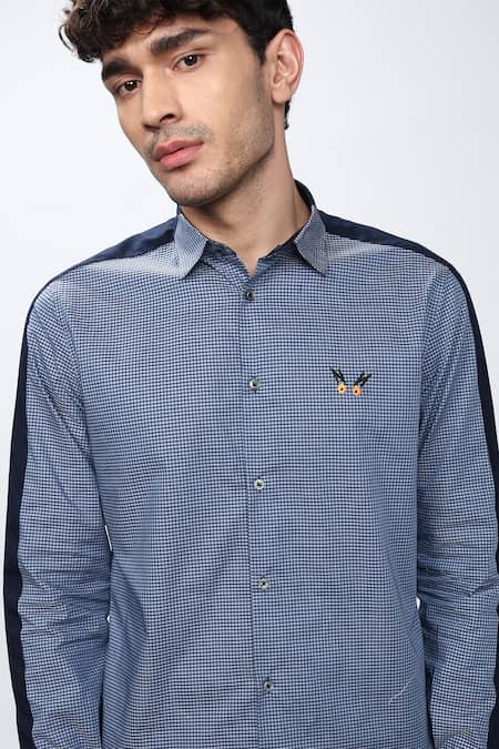 Shop_Noonoo_Blue Cotton Poplin Checkered Shirt _Online_at_Aza_Fashions