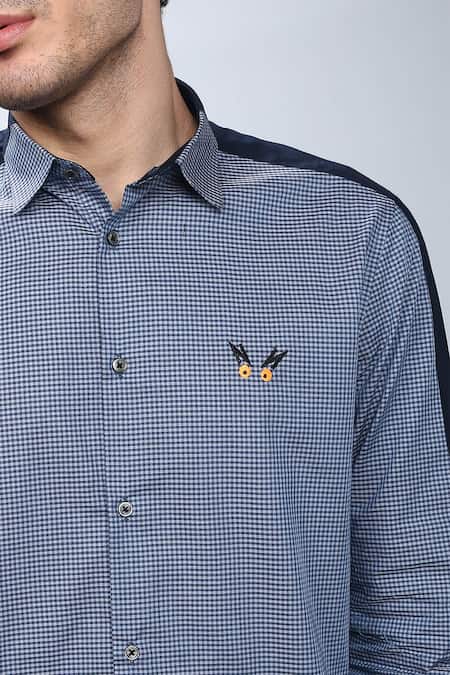 Noonoo_Blue Cotton Poplin Checkered Shirt _at_Aza_Fashions