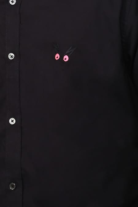 Noonoo_Black Cotton Poplin Embroidered Shirt _Online_at_Aza_Fashions