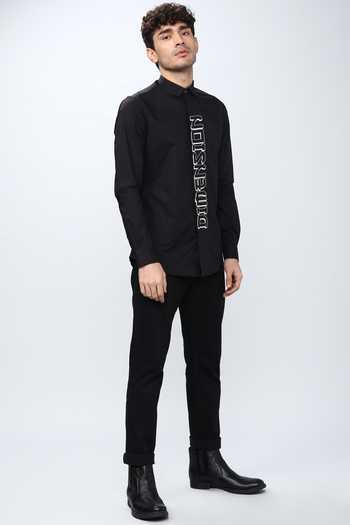 Buy Noonoo Black 100% Cotton Slim Fit Typography Shirt Online at Aza Fashions Buy_Noonoo_Black 100% Cotton Slim Fit Typography Shirt _Online_at_Aza_Fashions