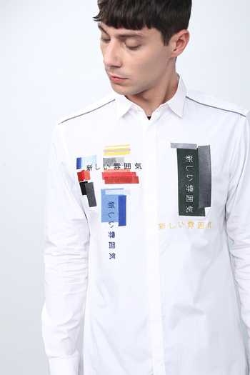 Buy_Noonoo_White 100% Cotton Poplin Slim Fit Printed Shirt _Online_at_Aza_Fashions
